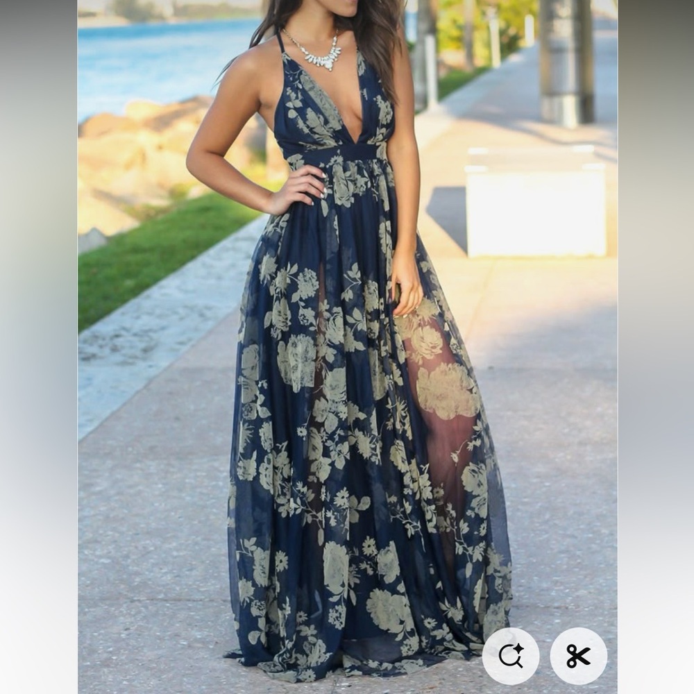 Luxxel Elegant Floral Navy  Dress size L